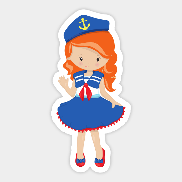 Boat Captain, Skipper, Orange Hair, Cute Girl Sticker by Jelena Dunčević